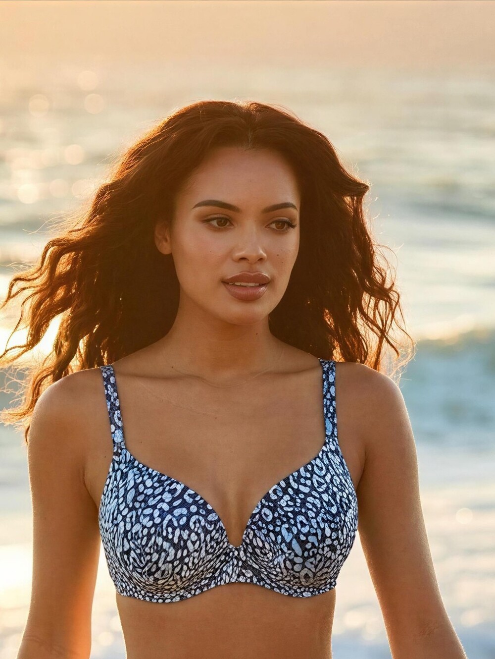 AVENUE Animal-Print Underwire BRAS Top in Navy and White SIZE 50DD